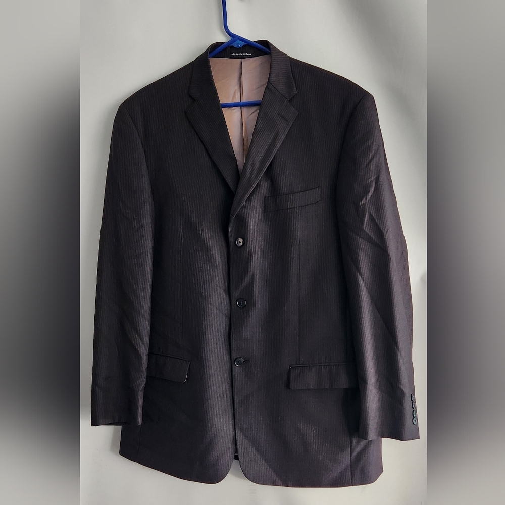 Perry Ellis Portfolio Classic Blue w/rust Color Pinstripe Suit Size 44L/W36
